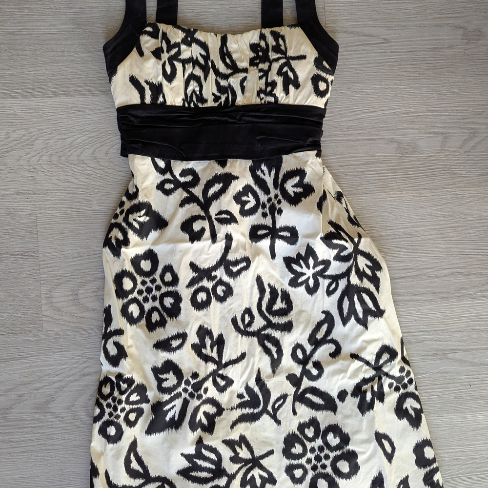 B. Smart Black and Cream Floral Midi Dress